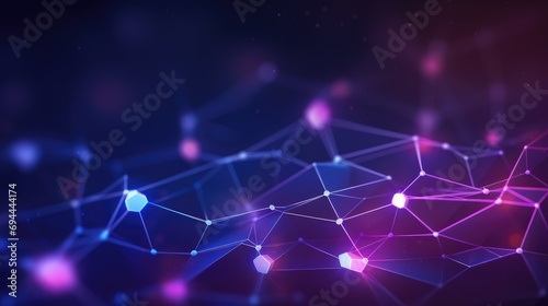 Blue and pink abstract background with a cyber network grid and connected particles.. photo