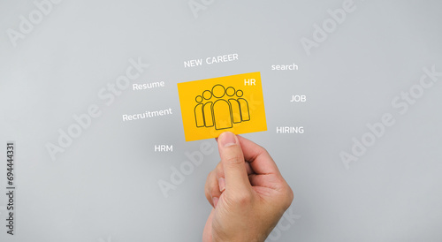 New career HR Recruitment or HRM resources interview global job search to register resume online internet finding selective hiring icon,one of employee leading in recruiting opportunities photo