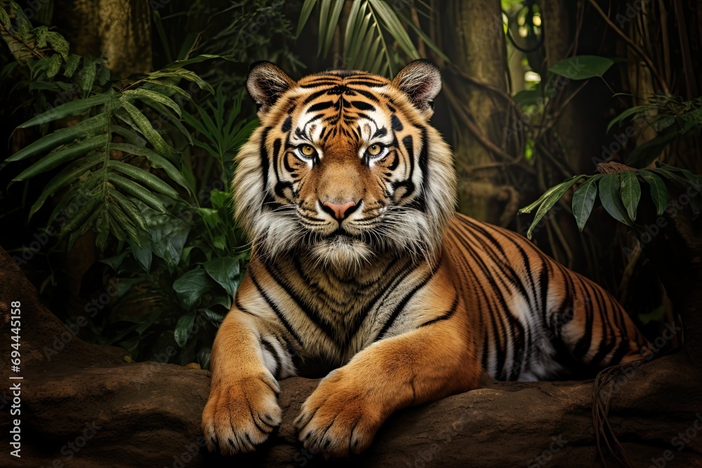 Portrait of a tiger with hypnotizing look. Generative AI