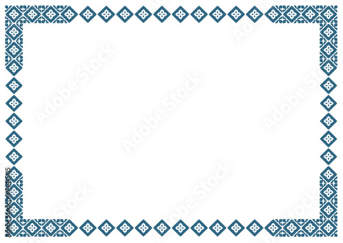 Blue Border frame vector label. Simple line corner pattern. Border frame decoration. Vector simple line art border frame