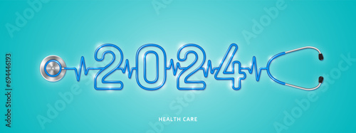 Healthcare and medical concept stethoscope shape 2024 checkup for healthy