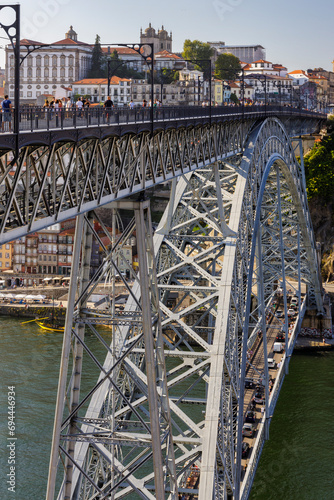 View of Don Luis I bridge, which connect Porto and Vilanova de Gaia in Portugal.  photo