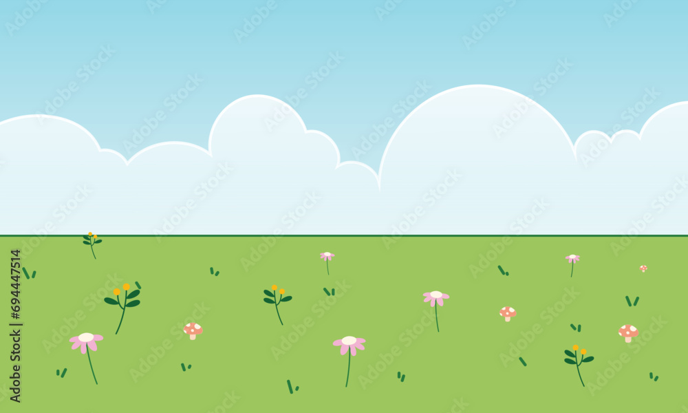 Cute Kawaii cartoon meadow Landscape Background
