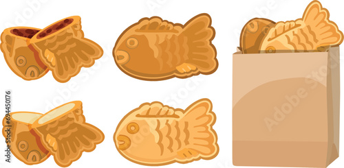Bungeoppang, Korean Fish-shaped bread. Korean snack illustration vector.	