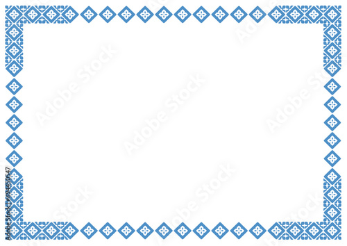 Blue Border frame vector label. Simple line corner pattern. Border frame decoration. Vector simple line art border frame