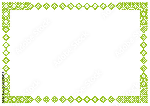 Green Border frame vector label. Simple line corner pattern. Border frame decoration. Vector simple line art border frame