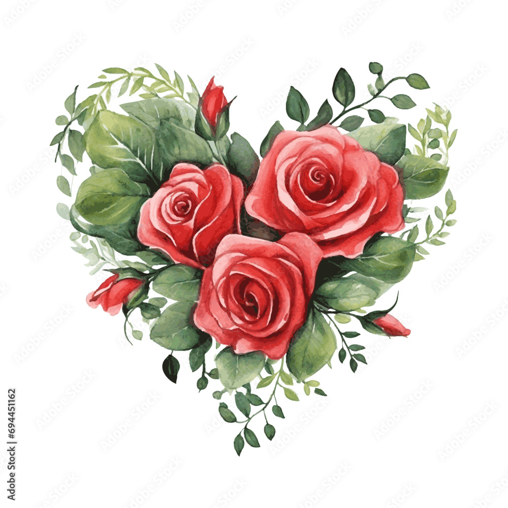 rose flower with leaves in heart love symbol for valentine day holiday card decor rose flower with leaves in heart love symbol for valentine day holiday card decor