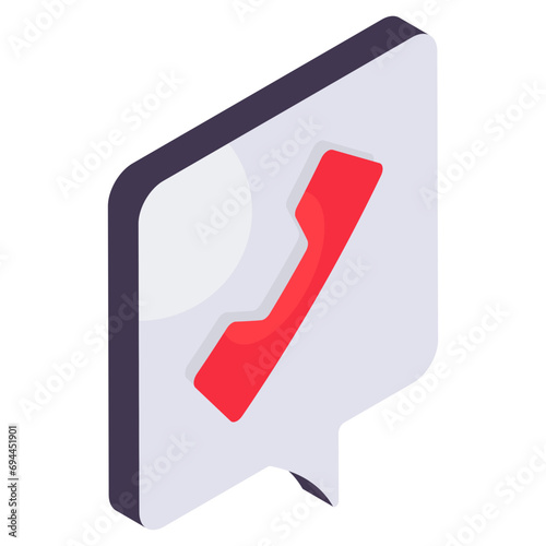 An icon design of phone chat, receiver inside message bubble 
