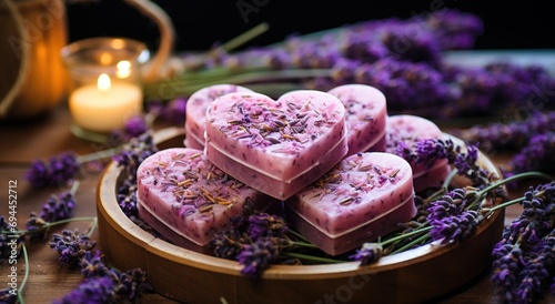 Homemade Lavender Soap into a heart and round shape. © Designpoint_3