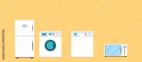 refrigerator, dishwasher, washing machine, microwave oven vector symbols.