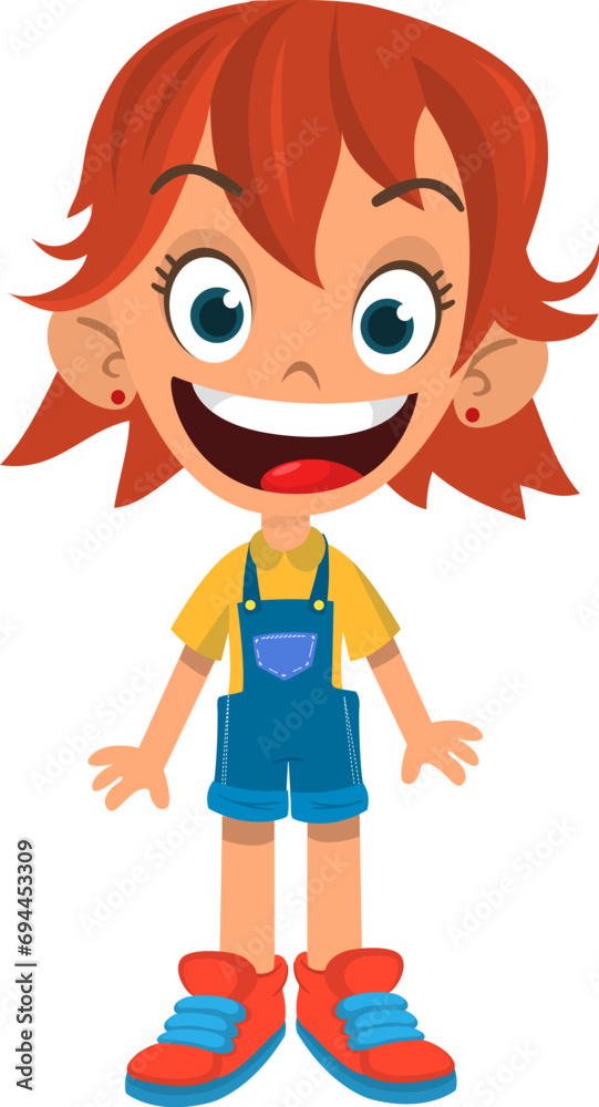 Cute young girl. Vector cartoon .illustration of a teenager in casual street clothes presenting. Outlined Cute young girl. Vector cartoon .illustration of a teenager in casual street clothes presenting. Outlined