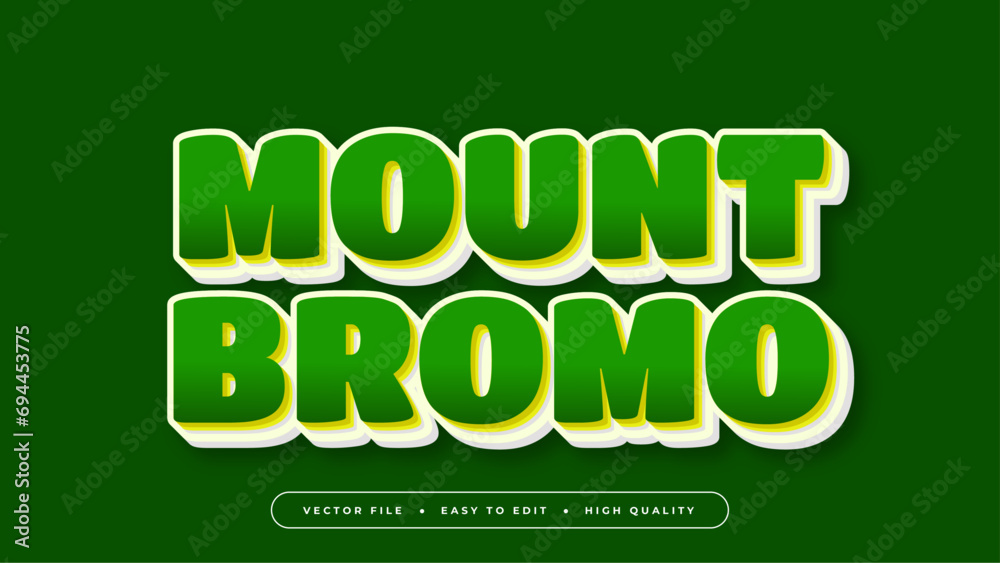 Green and yellow mount bromo 3d editable text effect - font style