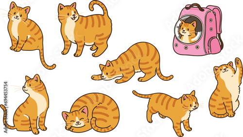 Simple and adorable illustrations of Orange Tabby Cat outlined