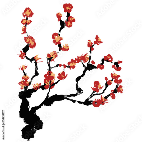 梅　梅の木　紅梅のイラスト素材　ベクター