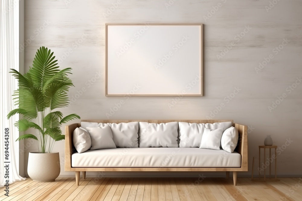 a blank mockup frame, in a living room white modern a blank mockup frame, in a living room white modern