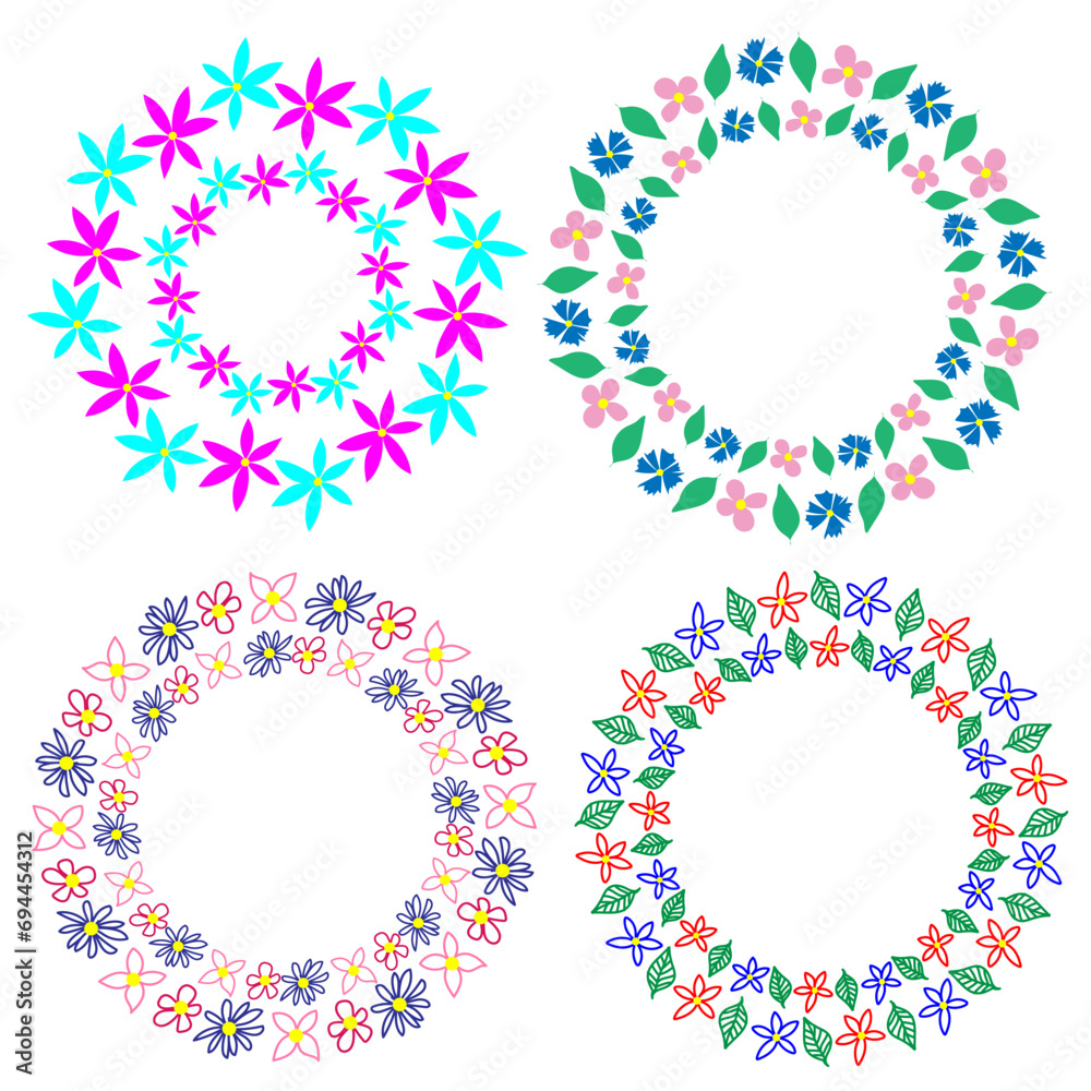 Set of round vector geometric frames with abstract floral pattern