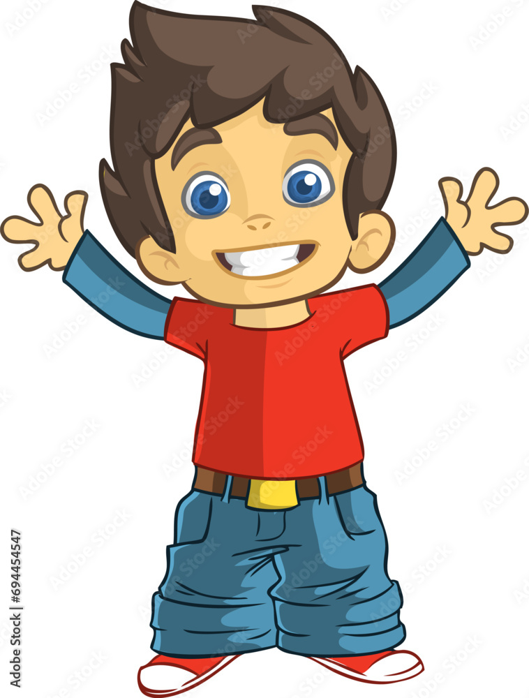 Cute cartoon little boy. .Vector illustration of a teenager wearing casual clothes outlined Cute cartoon little boy. .Vector illustration of a teenager wearing casual clothes outlined