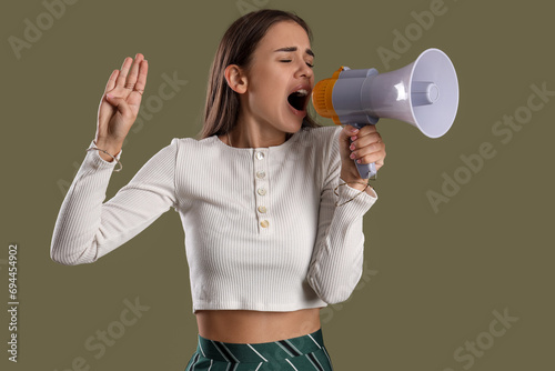 Scared young woman shouting...