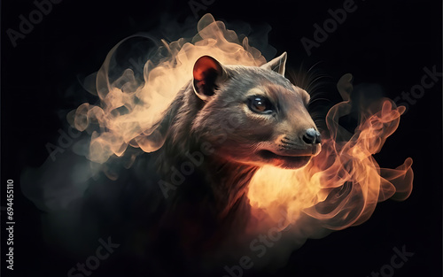 an ethereal and mesmerizing image of an Rock Hyrax Embrace the styles of illustration, dark fantasy, and cinematic mystery the elusive nature of smoke