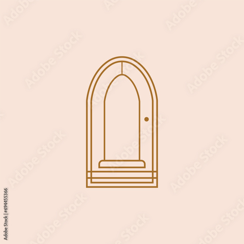 Stylish Georgian doors. Vector emblems for design. Outline elements, logo, sign mark, sign.