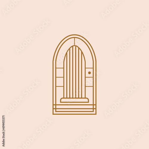Stylish Georgian doors. Vector emblems for design. Outline elements, logo, sign mark, sign.