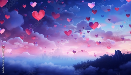 Valentine's day background with hearts and clouds. Vector illustration.