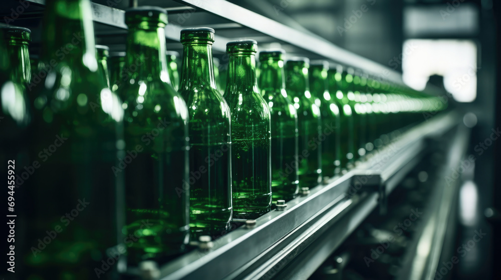 Manufacture beverage production brewery green drink bottle alcohol industrial factory technology beer glass