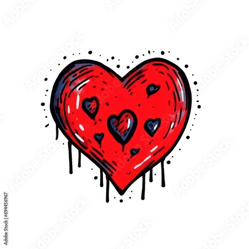 Illustrative red heart with artistic black ink drops surrounding it  conjuring feelings of love and vitality