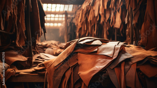 Workshop scenes of authentic leather crafting. photo