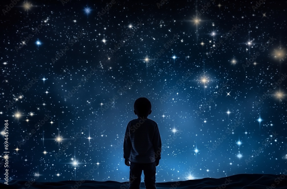 Silhouette of a Young Observer Under Starry Sky