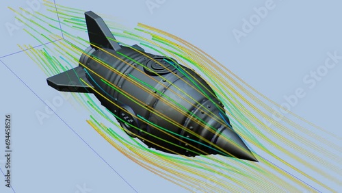 CFD simulation Computational fluid dynamics - Rocket with particles airflow simulation