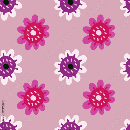 Elegant and colorful abstract flower design in a seamless pattern. © smth.design