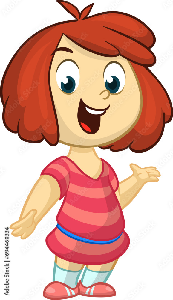Cute little cartoon girl smiling. .Vector illustration of a teenager kid. Isolated Cute little cartoon girl smiling. .Vector illustration of a teenager kid. Isolated