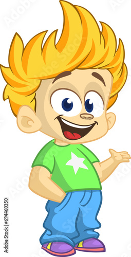 Cute little cartoon boy smiling expression. .Vector illustration of a teenager kid. Isolated