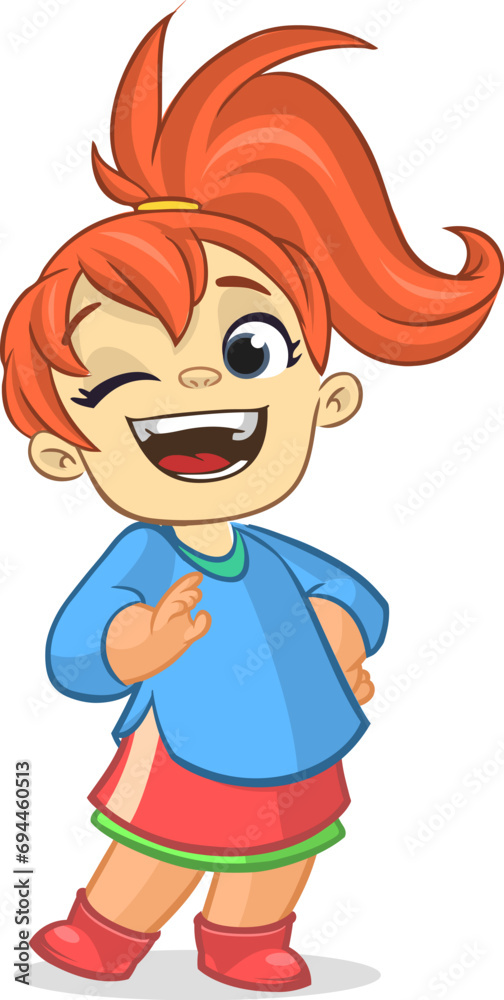 Cute little cartoon girl  smiling. .Vector illustration of a teenager kid. Isolated