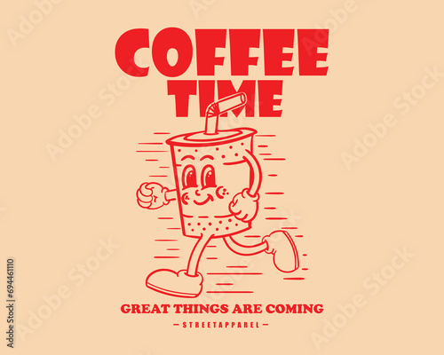 Coffee drink vector illustration With slogan artwork, retro and trendy graphic design for fashion wear, street wear, clothing line, apparel and urban style t shirt design, hoodies, etc