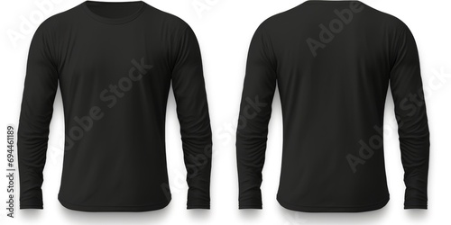 Black men's long-sleeved t-shirt shown from both the front and back. Versatile for various outfit styles. photo