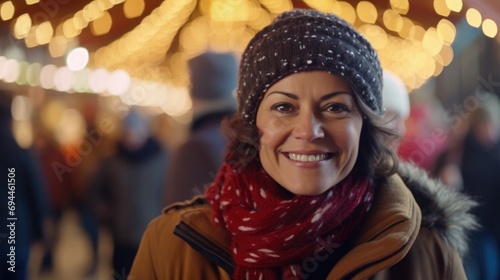 A woman wearing a hat and scarf smiles at the camera. Perfect for fashion, winter, and lifestyle themes © Fotograf