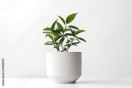 A plant in a white pot sitting on a table. Suitable for home decor or gardening themes © Fotograf