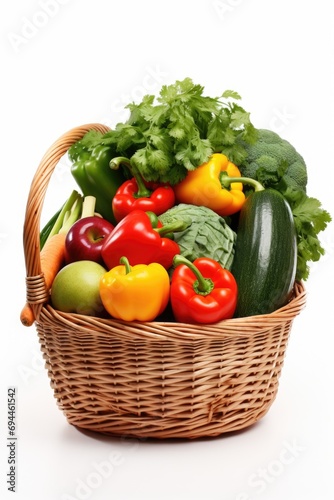 A basket filled with a variety of fresh and colorful vegetables. Perfect for healthy eating and cooking inspiration