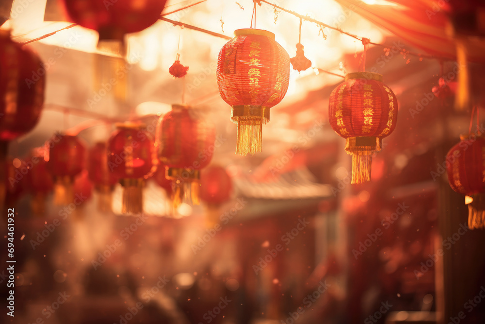 Chinese New Year, Chinese zodiac, Hong Kong market, dark yellow and light red, with space for text Chinese New Year, Chinese zodiac, Hong Kong market, dark yellow and light red, with space for text