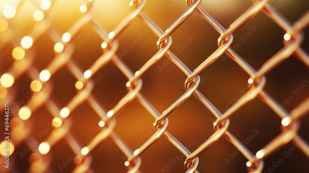 Naklejka premium A detailed view of a chain link fence. This image can be used to depict security, boundaries, or urban environments