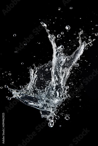 A captivating image of a water splash against a black background. Perfect for use in advertising, graphic design, or as a background element