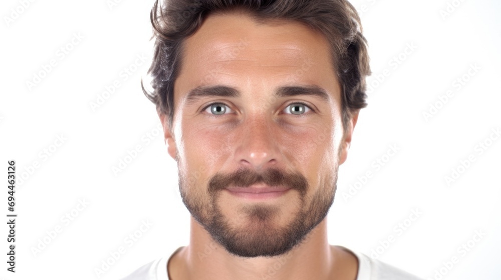 Obraz premium A detailed view of a man's face, focusing on his beard. This image can be used to portray masculinity, style, or fashion