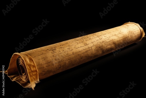A rolled up piece of paper with writing on it. Perfect for adding a vintage touch to any project or design photo