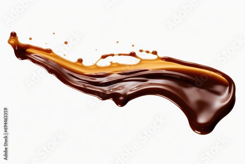A visually appealing image of a splash of chocolate on a clean white background. Perfect for food-related projects and advertisements