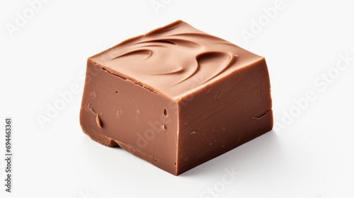 A single piece of chocolate sitting on a clean, white surface. Perfect for food and dessert related projects