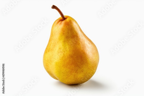 A single yellow pear resting on a white surface. Perfect for food and nutrition-related projects