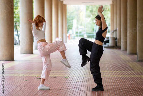 two young women in martial arts pose photo