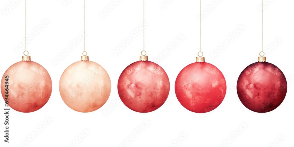 A row of Christmas ornaments hanging from strings. Perfect for holiday decorations A row of Christmas ornaments hanging from strings. Perfect for holiday decorations